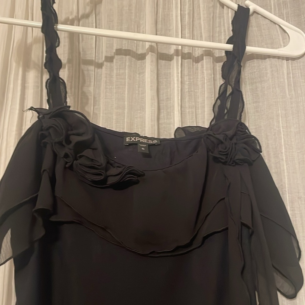 Express Black Sleeveless Ruffled Blouse Tank, Small